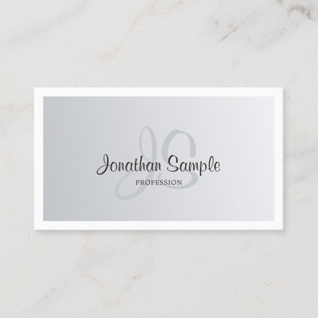 Modern Silver Look Chic Monogrammed Plain Trendy Business Card (Front)