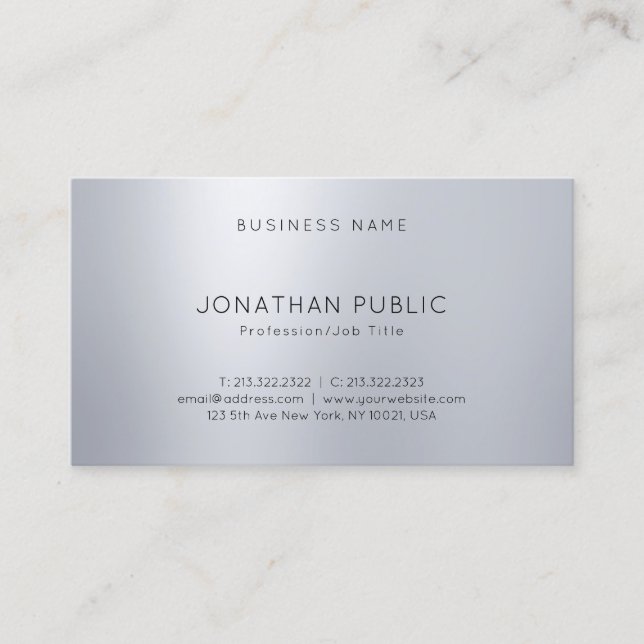 Modern Silver Look Elegant Glamour Professional Business Card (Front)