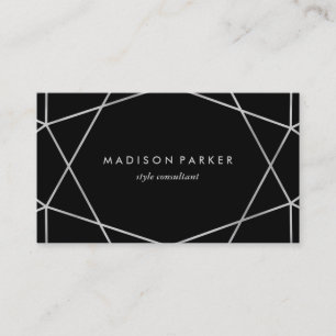 Modern Silver Look Geometric on Black Business Card