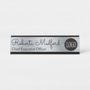 Modern Silver Look Logo Desk Sign Name Plate