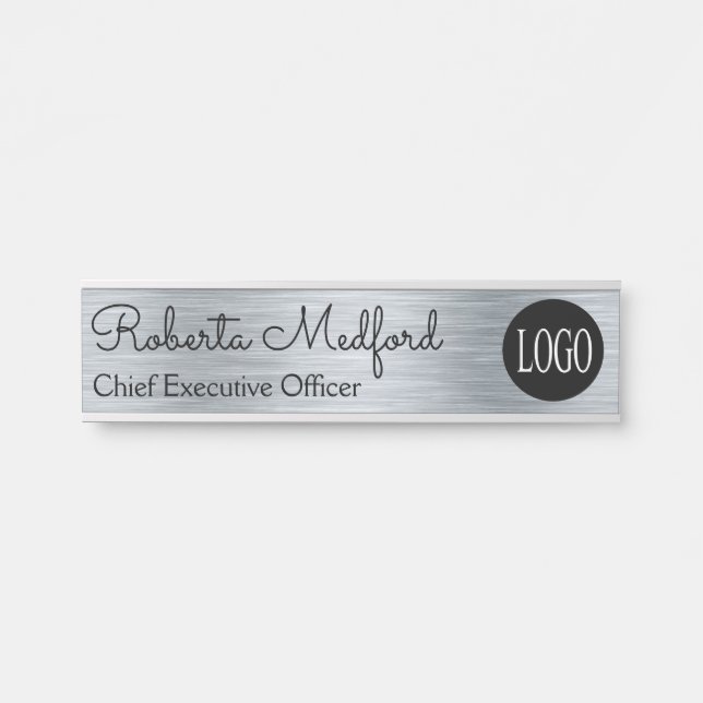 Modern Silver Look Logo Door Sign Name Plate (Front)