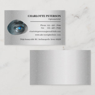 Modern Silver Metal  Optometrist  Business Card