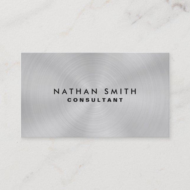 Modern Silver Metal Professional Business Card (Front)