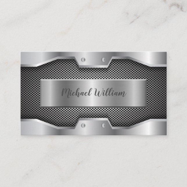 Modern Silver Metal Professional Business Card (Front)