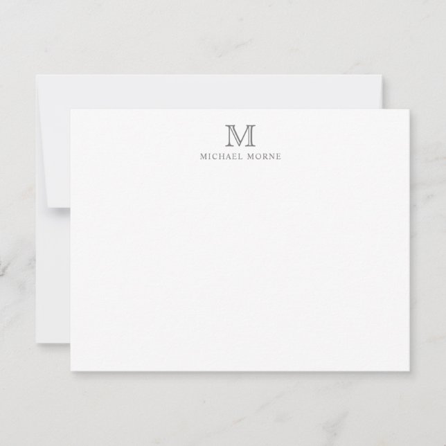 Modern Silver Minimalist Name Monogram Note Card (Front)