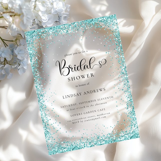 Modern Silver Mint Glitter Bridal Shower  Acrylic Invitations (Modern Silver Mint Glitter Bridal Shower Acrylic Invitations)