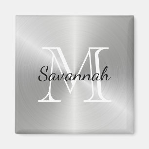 Modern Silver Monogram Faux Metal Magnet