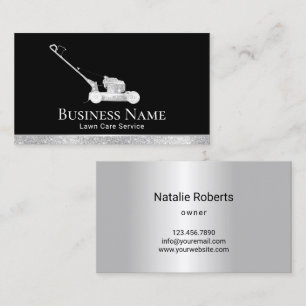 Modern Silver Mower Lawn Care & Landscaping Business Card