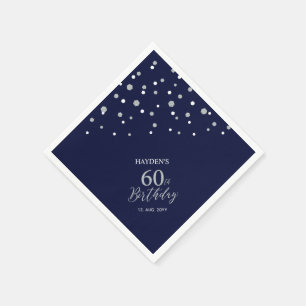 Modern Silver & Navy Blue 60th Birthday Party Napkin