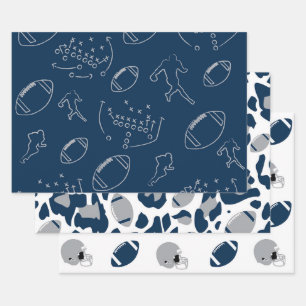 Modern Silver & Navy Blue Football Game Day Wrapping Paper Sheet