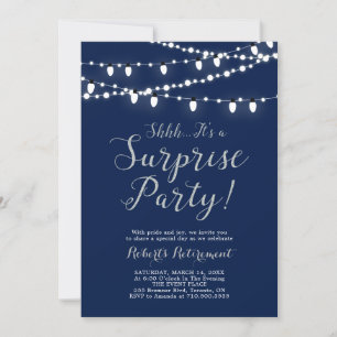 Modern Silver & Navy Surprise Retirement Party Invitation