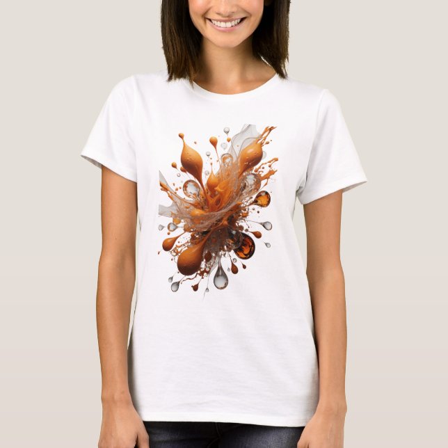 Modern Silver ORANGE SPLASH Print T-Shirt (Front)