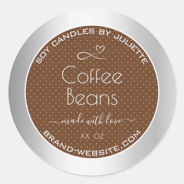 Modern Silver Packaging Labels Brown Coffee Beans (Front)