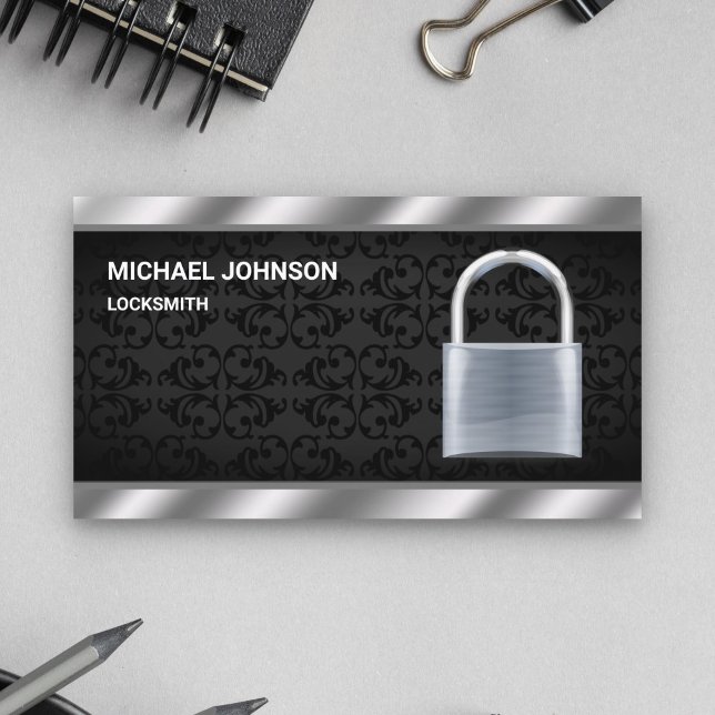 Modern Silver Padlock Locksmith Business Card (Creator Uploaded)