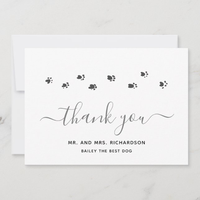 Modern Silver Personalised Pet Wedding Thank You Card (Front)