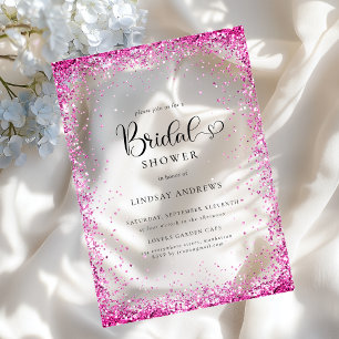 Modern Silver Pink Glitter Bridal Shower Acrylic Invitations