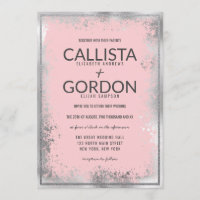Modern Silver Pink Splatter Glitter Border Wedding