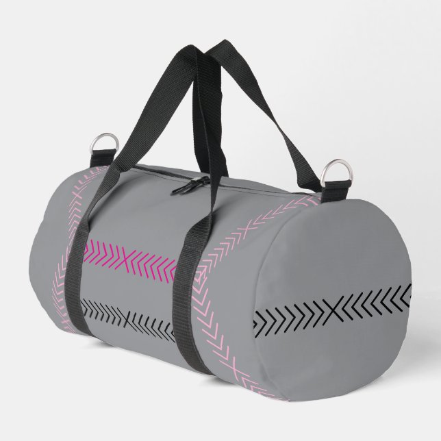 Modern Silver  Pink Sripe Travel Duffle Bag  (Left Corner)