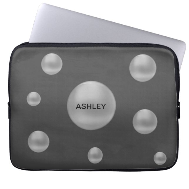 Modern Silver Polka Dots on Grey Laptop Sleeve (Front)