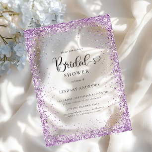 Modern Silver Purple Glitter Bridal Shower Acrylic Invitations