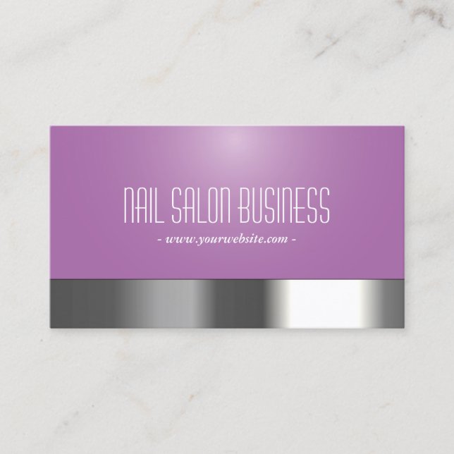 Modern Silver & Purple Nail Salon Business Card (Front)