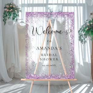 Modern, Silver, Purple Welcome Bridal Shower Acrylic Sign