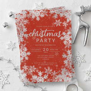 Modern Silver Red Snowflakes Company Christmas Invitation