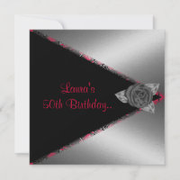 MODERN SILVER/RED V ROSE BIRTHDAY INVITATION