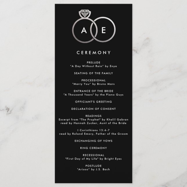 Modern Silver Rings Custom Wedding Program (Front)
