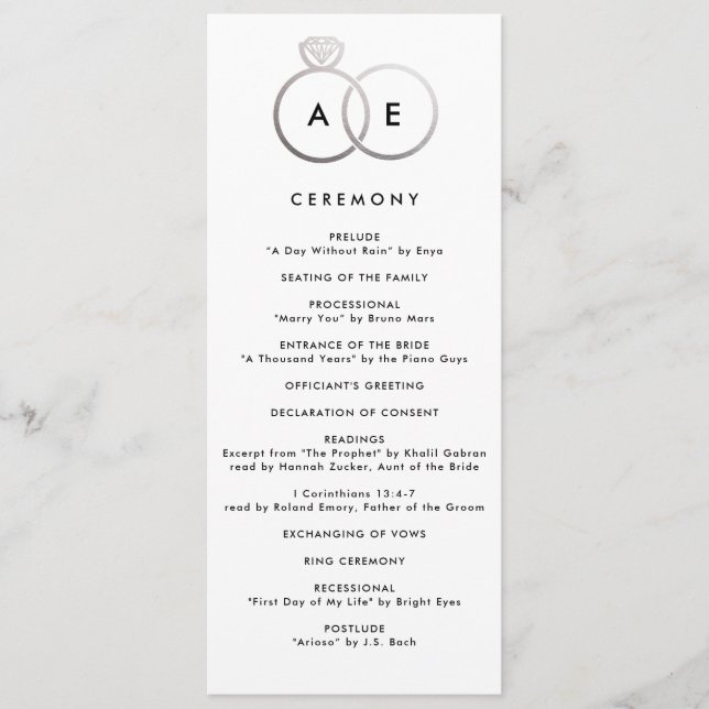 Modern Silver Rings Custom Wedding Program (Front)