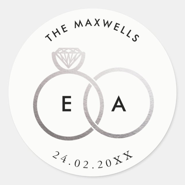 Modern Silver Rings Custom Wedding Sticker (Front)