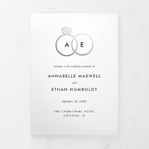 Modern Silver Rings Folded Wedding Program Tri-Fold Invitation