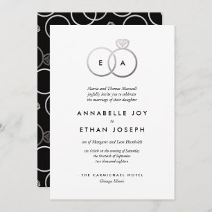 Modern Silver Rings Wedding Invitation