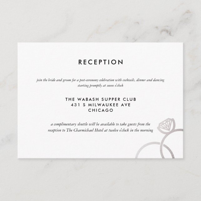 Modern Silver Rings Wedding Reception Card (Front)