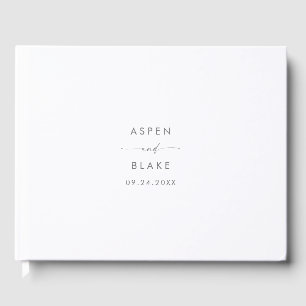Modern Silver Script Monogram Wedding Guest Book