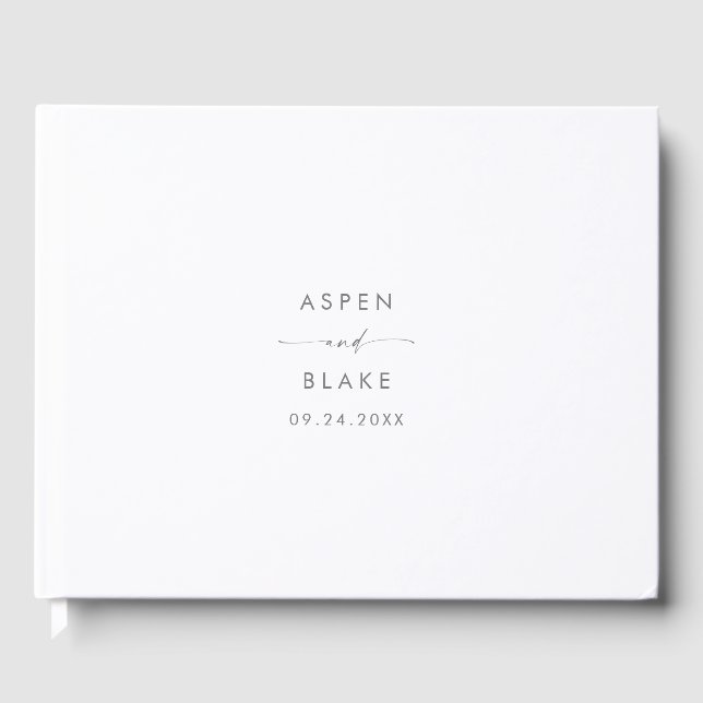 Modern Silver Script Monogram Wedding Guest Book (Front)