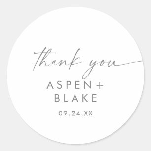 Modern Silver Script Thank You Wedding Favour Classic Round Sticker