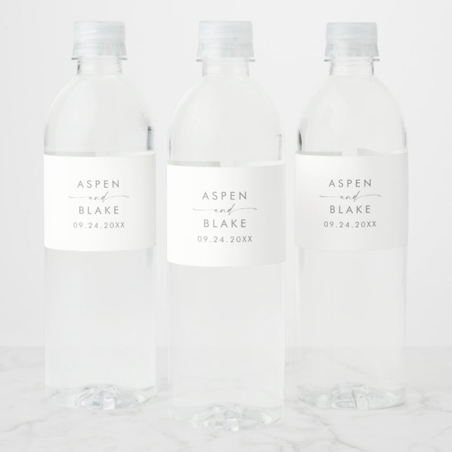 Modern Silver Script Wedding Water Bottle Label (Bottles)