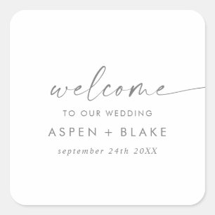 Modern Silver Script Wedding Welcome Square Sticker