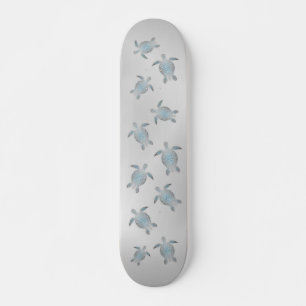Modern Silver Sea Turtles Coastal Skateboard