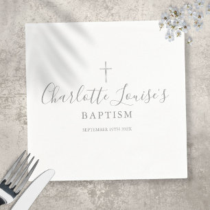 Modern Silver Signature Baptism Christening Napkin