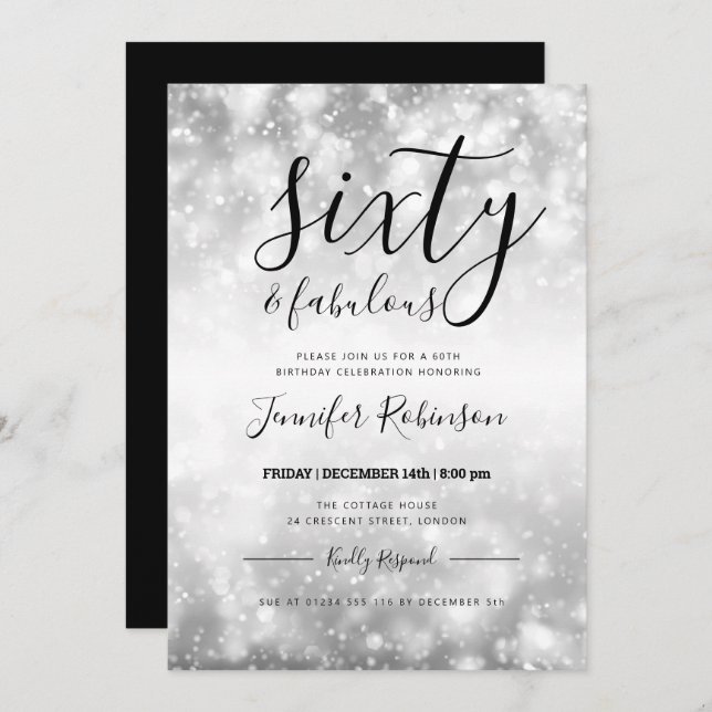 Modern Silver Sixty & Fabulous 60th Birthday Invitation (Front/Back)