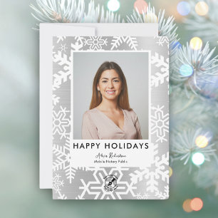 Modern Silver Snowflake Notary  Holidays Photo  Holiday Card