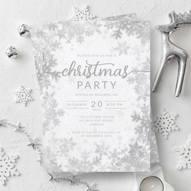 Modern Silver Snowflakes Company Christmas Party Invitation (Modern Silver Snowflakes Company Christmas Party Invitation)