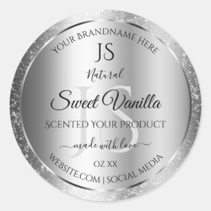 Modern Silver Soft Glitter Monogram Product Labels