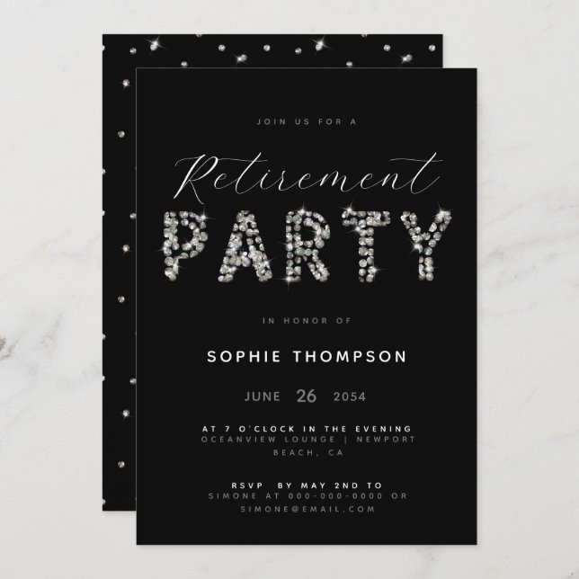 Modern Silver Sparkle Glitter Retirement Party Invitation (Front/Back)