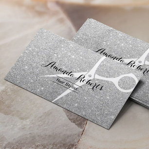 Modern Silver Sparkle Hair Stylist Business Card