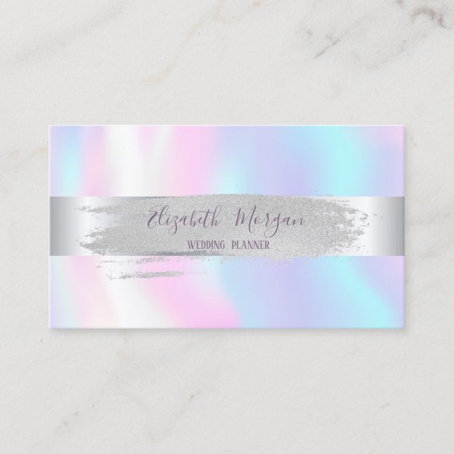 Modern ,Silver Stripe,Brush Stroke,Holographic Business Card (Front)