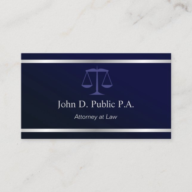 Modern silver Stripe Navy Blue Lawyer Attorney  Business Card (Front)
