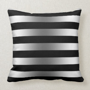 Modern Silver Stripes Black Background Cushion